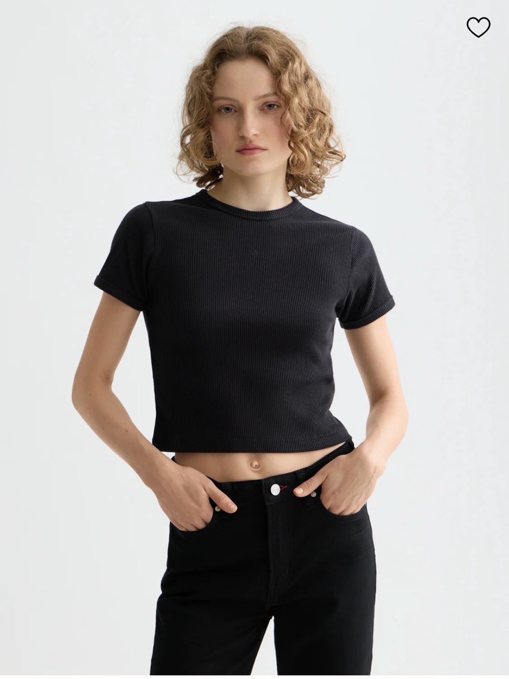 Scotch & Soda Black Ribbed Crew Crop Tee